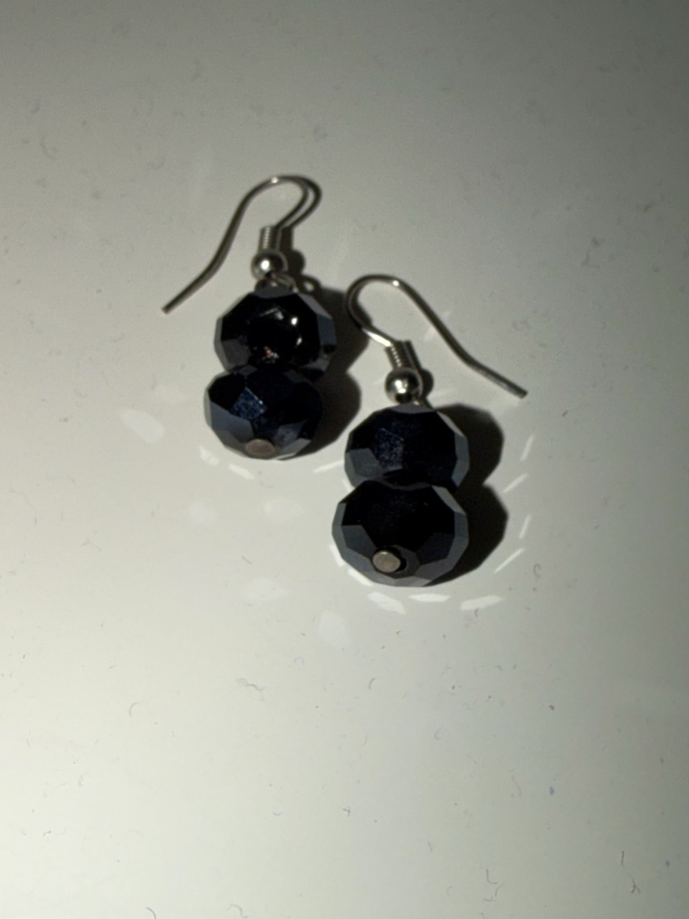 Custom Faceted Black Bead Drop Earrings